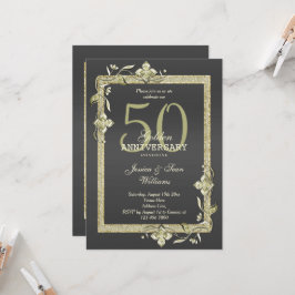 Guld Pärlor & Glitter 50-års gyllene bröllop Inbjudningar