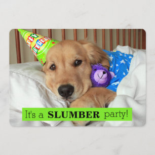 Guld- party för slummer för RetrieverhundSleepover Inbjudningar