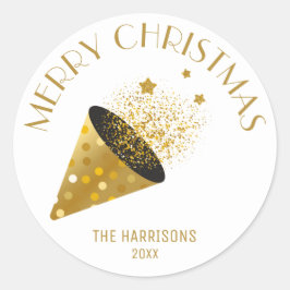 Guld Party Popper Hat Namn jul Runt Klistermärke