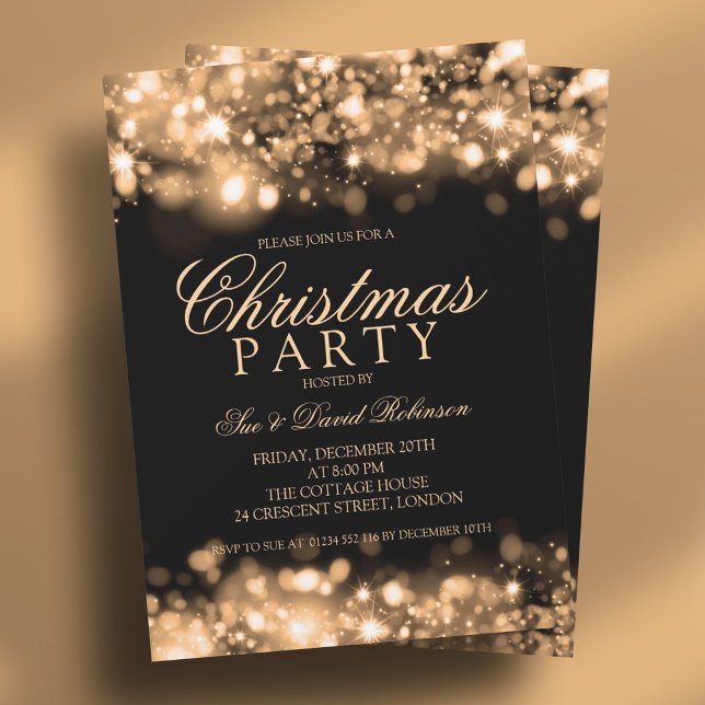 Guld Party Sparkling Ljus Inbjudningar (Gold Christmas Party Sparkling Lights Invitation)