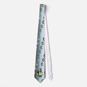 Guld- påskkor - vitLilly blommor - blått Slips