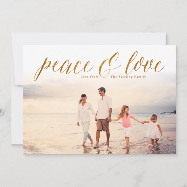 Guld Peace & Kärlek Glitter Titta på fotokort Julkort (Framsida)