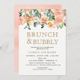 Guld Peach Blommigt Brunch och Bubble Shower Inbjudningar