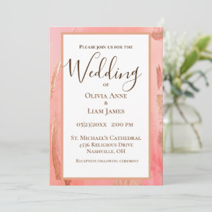 Guld Peach Modern Brown Elegant Script Bröllop Inbjudningar