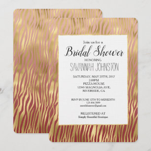 Guld Peach Red Chevron Zebra ränder Möhippa Inbjudningar