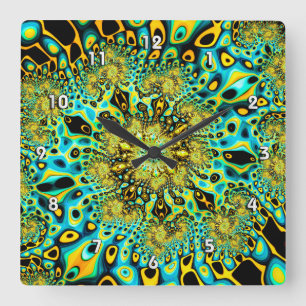 Guld Peacock Brago-Mitchell Bra Fractal Art Fyrkantig Klocka