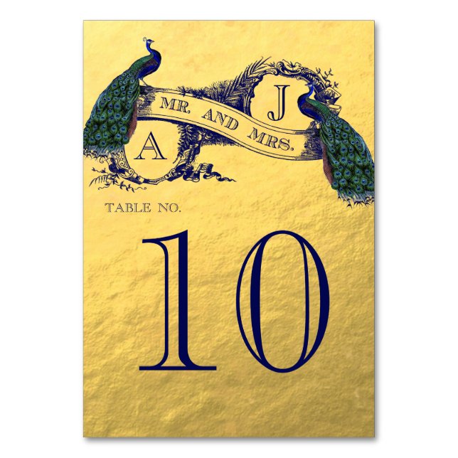 Guld Peacock Bröllop Bordsnummer (Baksidan)