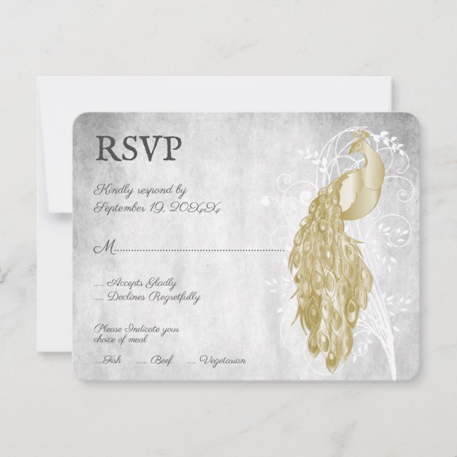 Guld Peacock Bröllop OSA Card (Framsida)