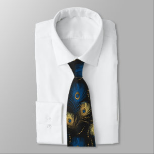 Guld Peacock Feather Black Blue Manar Necktie Slips