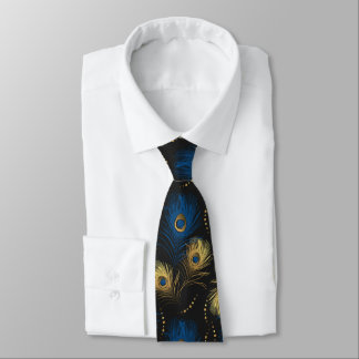 Guld Peacock Feather Black Blue Manar Necktie Slips