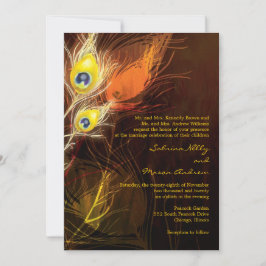 Guld Peacock Feather Flames Fall Wedding Inbjudningar