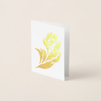 Guld Peacock Feather Notecard Folierat Kort