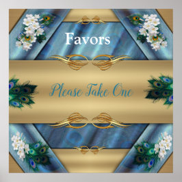 Guld, Peacock Feathers on Emerald Grönt Silke Poster