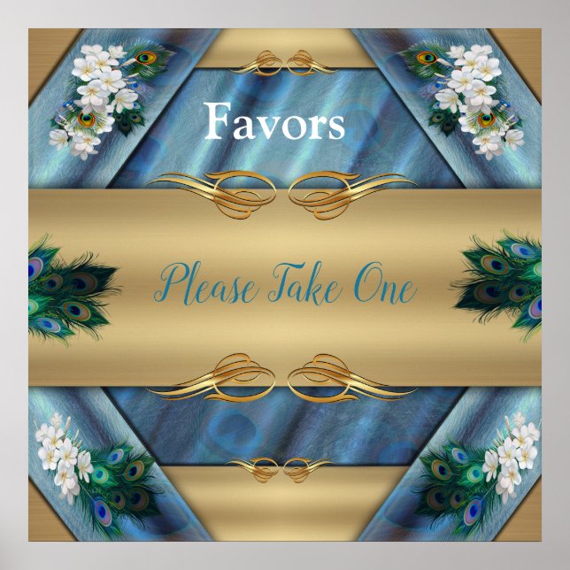 Guld, Peacock Feathers on Emerald Grönt Silke Poster (Framsidan)