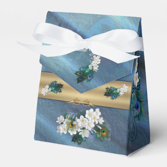 Guld, Peacock Feathers on Emerald Grönt Silke Presentaskar (Framsidan Sidan)