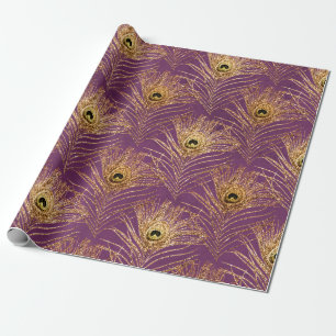 Guld Peacock Feathers på Lila Presentpapper