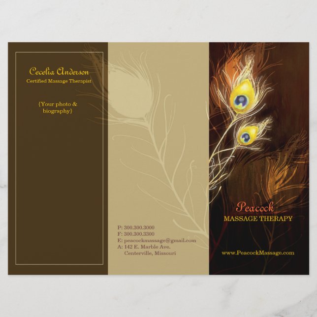 Guld Peacock Feathers Tri Fold Business Brochures (Framsida)