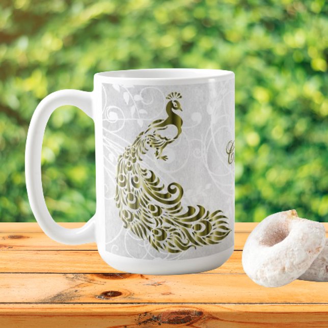 Guld Peacock Personlig Coffee Mugg (Gold Peacock Personalized Coffee Mug)