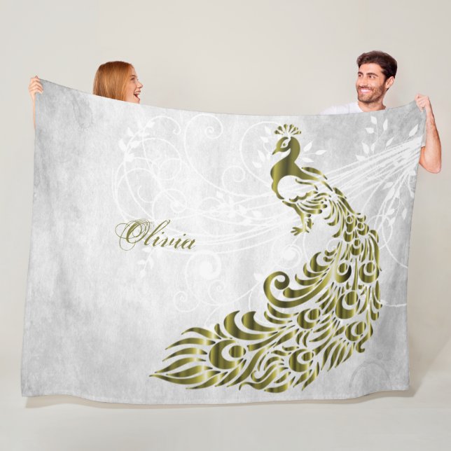 Guld Peacock Personlig Fleece Blanket (På plats)
