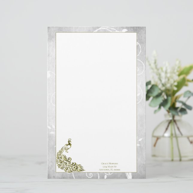Guld Peacock Stationery Brevpapper (Stående Fram)