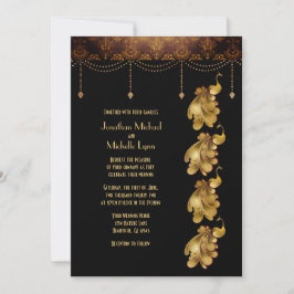 Guld Peacocks, Ancient Egyptian, Art Deco Bröllop Inbjudningar