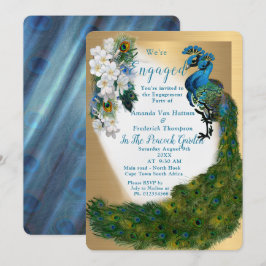 Guld, Peacocks, Feathers on Emerald Grönt Silke Inbjudningar