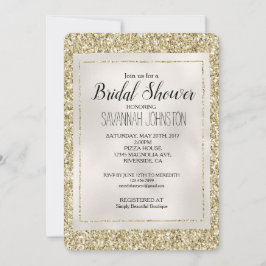 Guld Pearl White Glitzy Glitter Inbjudningar