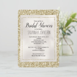 Guld Pearl White Glitzy Glitter Inbjudningar