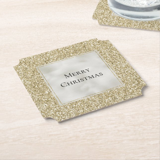 Guld Pearl White Glitzy Glitter jul    Underlägg Papper (Vinklad)