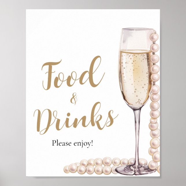 Guld Pearls and Prosecco Champagne Food and Drinks Poster (Framsidan)