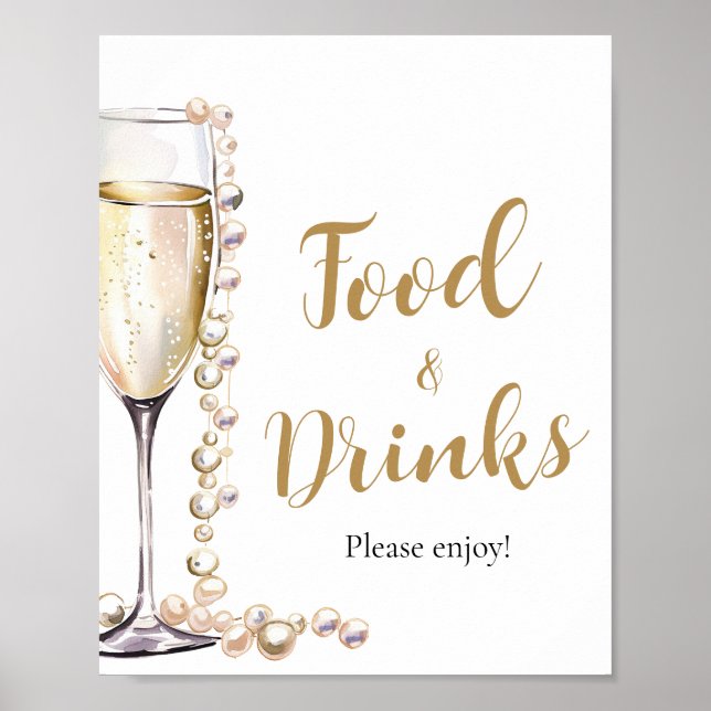 Guld Pearls and Prosecco Champagne Food and Drinks Poster (Framsidan)
