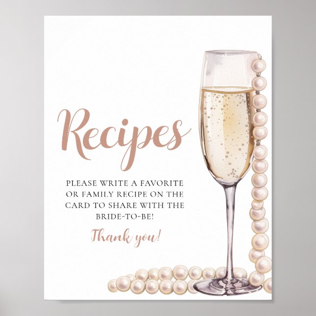 Guld Pearls and Prosecco Champagne Recipes Sign Poster (Framsidan)