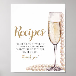 Guld Pearls and Prosecco Champagne Recipes Sign Poster