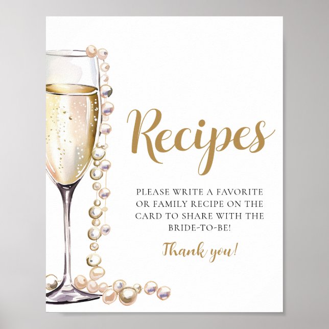 Guld Pearls and Prosecco Champagne Recipes Sign Poster (Framsidan)