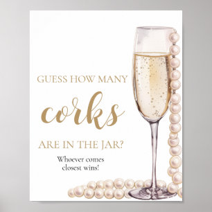 Guld Pearls and Prosecco Gissa hur många Kork-spel Poster