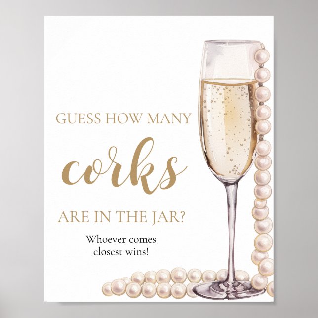 Guld Pearls and Prosecco Gissa hur många Kork-spel Poster (Framsidan)