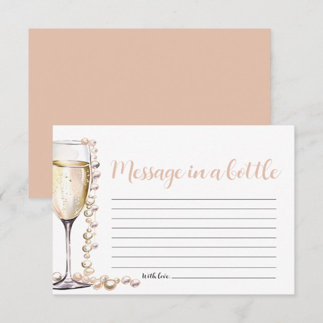 Guld Pearls- och Prosecco-budskap i ett Flaska-spe Inbjudningar (Fram/baksida)
