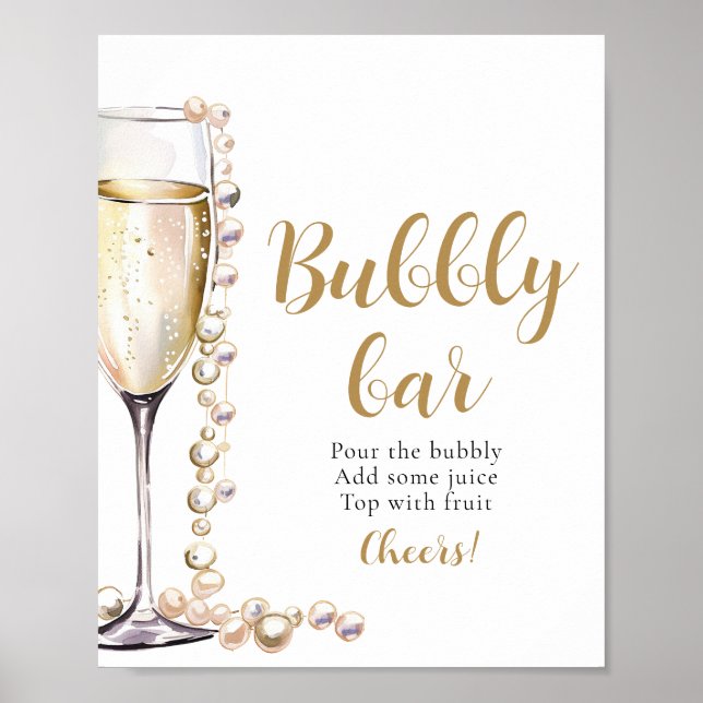 Guld Pearls och Prosecco Champagne Bubly Pub Sign Poster (Framsidan)