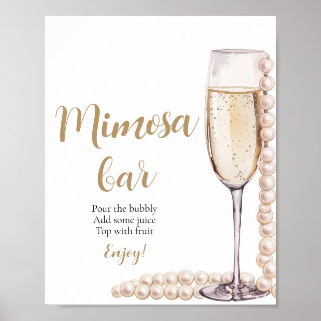 Guld Pearls och Prosecco Champagne Mimosa Pub Sign Poster (Framsidan)