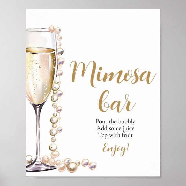 Guld Pearls och Prosecco Champagne Mimosa Pub Sign Poster (Framsidan)