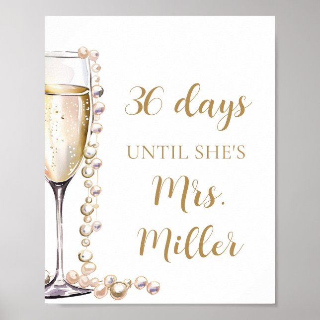 Guld Pearls och Prosecco-dagar tills hon är Mrs. Poster (Framsidan)