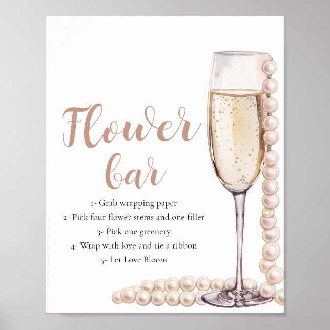 Guld Pearls & Prosecco Champagne Flower Pub Sign Poster (Framsidan)
