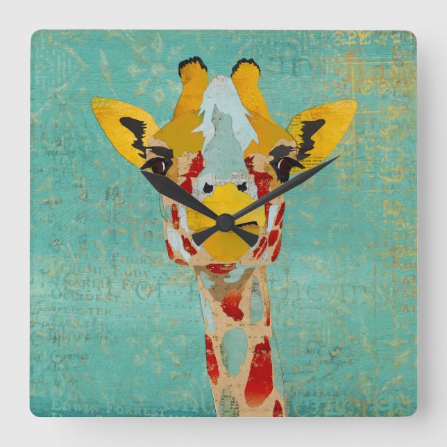 Guld Peeking Giraffe Clock Fyrkantig Klocka (Framsida)