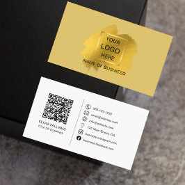 Guld penseldrag QR-kod & Sociala media-ikon Buss Visitkort