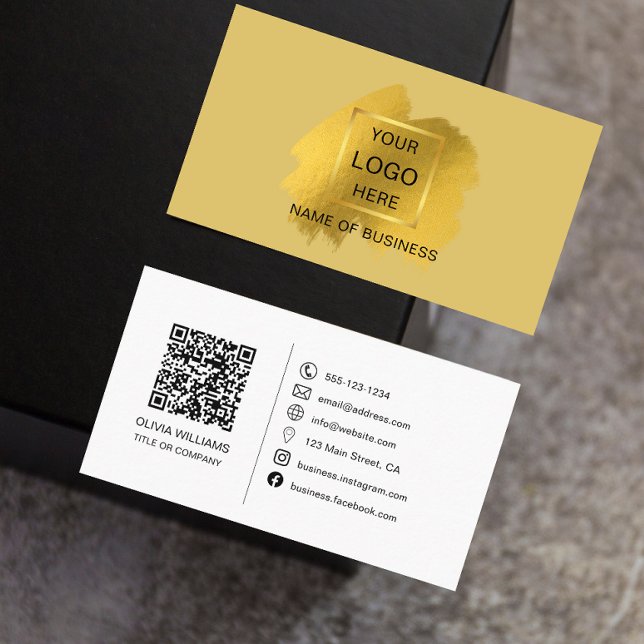 Guld penseldrag QR-kod & Sociala media-ikon  Buss Visitkort (Skapare uppladdad)