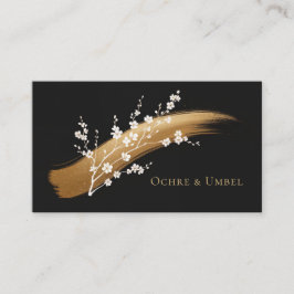 Guld Penseldrag Vit Blommig Svart Elegant Visitkort