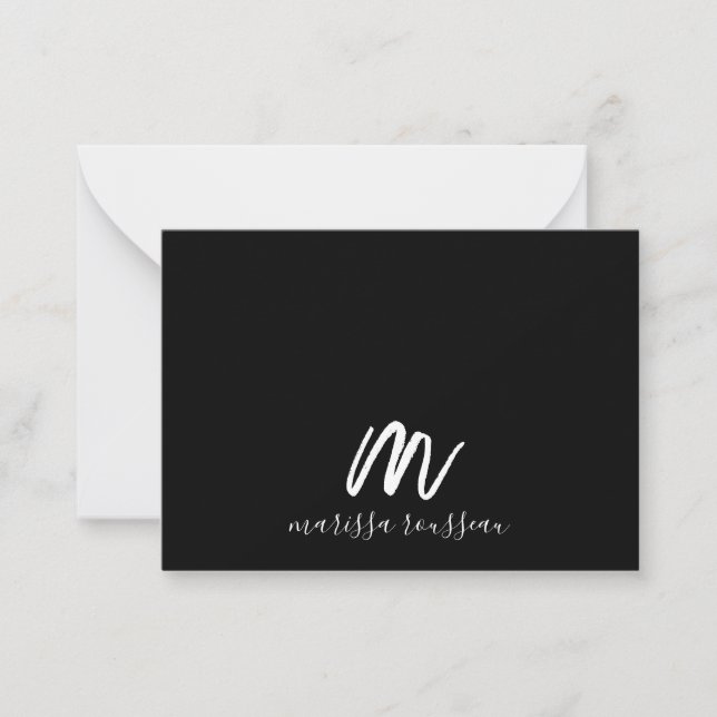 Guld Penselmålat Monogram Script Namn Black Anteckningskort (Framsida)