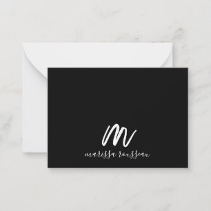 Guld Penselmålat Monogram Script Namn Black Anteckningskort