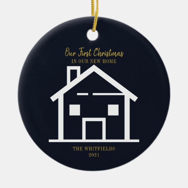 Guld-penselskript Helgdag för första jul - nytt he Julgransprydnad Keramik (Framsidan)