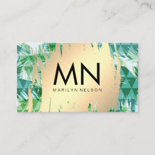 Guld penslad   Geometrisk palm bakgrund Visitkort